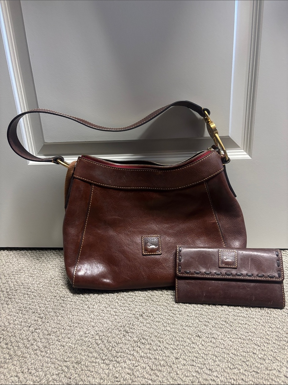 Dooney & Bourke Dark Brown Leather Shoulder Bag with Matching Wallet